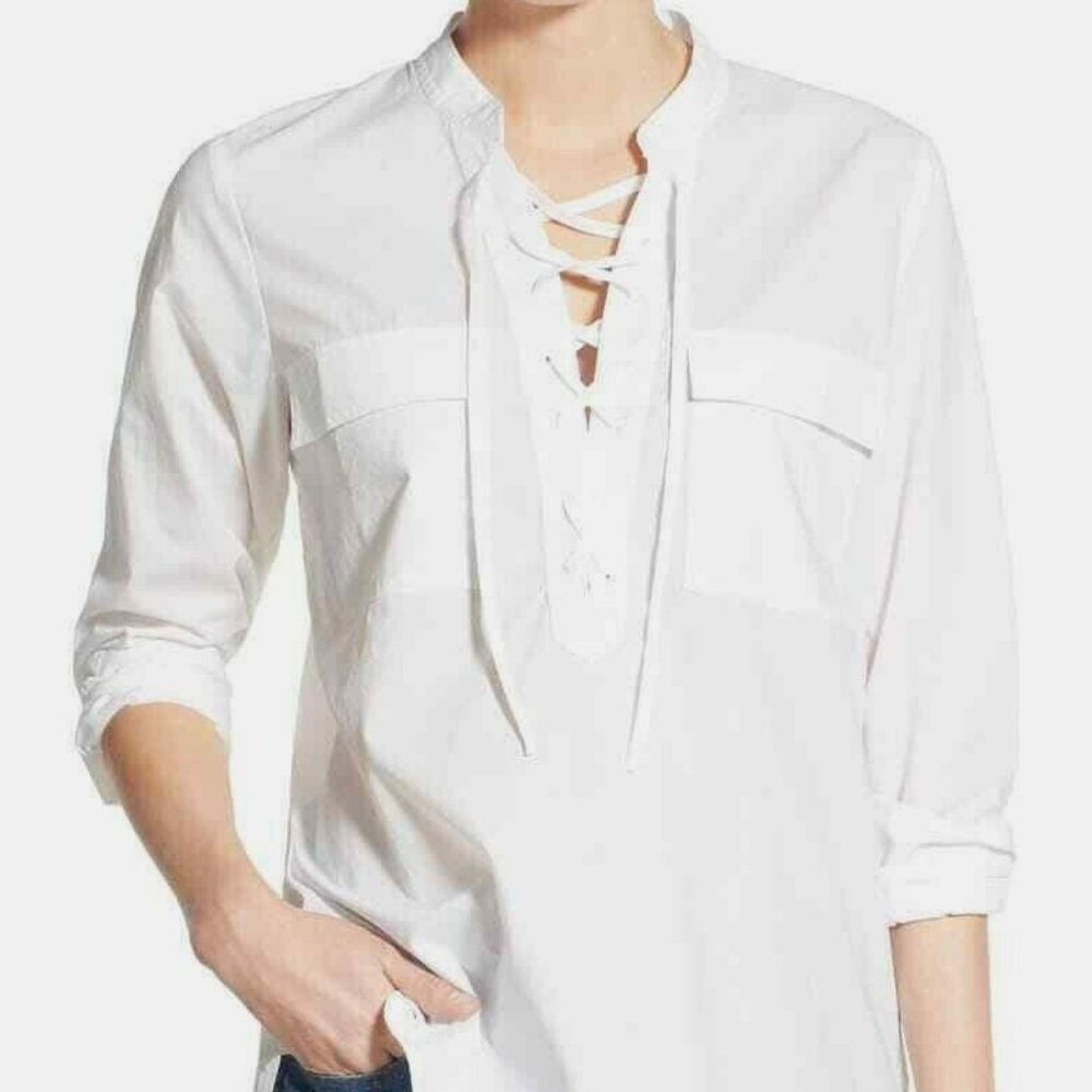 Madewell White Cotton Lace up "Terrace" Blouse M